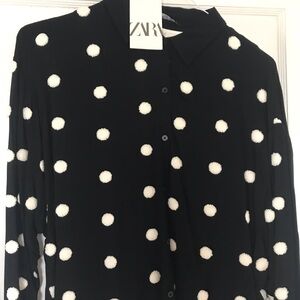 Zara Women's Black Shirt with White Dots